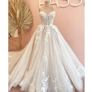 Abiti da sposa Beach Boho eleganti spalle scoperte dolci trian pizzo abiti da sposa - Foto 1 di 3