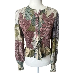 Anthropologie Bl^nk Visata gedecktes gesmoktes geblümtes L/S geknöpftes Hemd neu mit Etikett XS - Bild 1 von 12