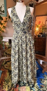 Vintage Dawn Joy Midi Dress M Floral V Neck Cottagecore Flounce Sheath - Picture 1 of 11