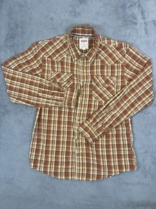 Levis Shirt Mens Medium Orange Plaid Modern Pearl Snap Button Western Cowboy - Picture 1 of 10
