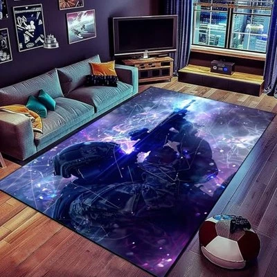 Shooting Gaming Area Rug Teen Boys Carpet, Battle Game Rug and Colorful Bomb  - Image 1 of 4