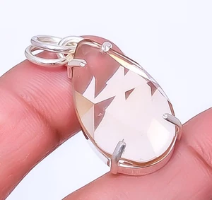 Morganite Quartz Gemstone 925 Sterling Silver Solitaire Pendant 1.37" P451-37 - Picture 1 of 1