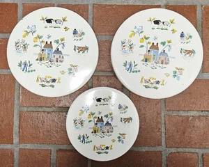 3- Vintage Landhaus Metall Jamestown Muster Emaille Brenner Abdeckungen - Bild 1 von 10