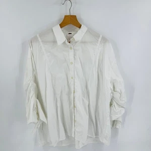 Top Free People Niña Ojos Marrones Blanco Abotonado Manga Acanalada Boho M Mediano - Imagen 1 de 7