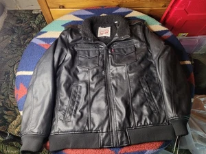 Levi's Faux Leather Sherpa Lined Jacket Mens XL Black Full Zip Bomber New NWT - Picture 1 of 9