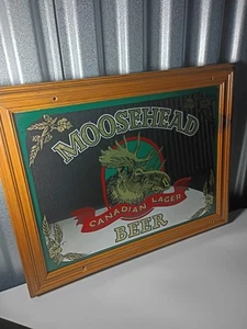 "Letrero vintage Moosehead Beer Canadian Lager enmarcado espejo vidrio 19""x15""" - Imagen 1 de 9