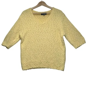 Maglione donna giallo burro scollo a V vintage boucle estivo taglia L - Foto 1 di 7