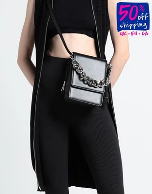 Bolso Bandolera de Cuero PVP €600 KARA Logo Cadena Correa Desmontable Solapa Magnética Foto 1 de 4