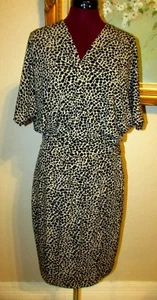 VINCE CAMUTO BLK/TAUPE DOLMAN SLEEVES MOCK WRAP DRESS SZ 6 FAUX LEFT SIDE BUCKLE - Picture 1 of 10