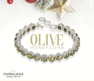 Park Lane OLIVE HoneyComb Mini Pave Hexagonal Tennis Bracelet Reg. $304  Ltd Ed - Image 1 of 4