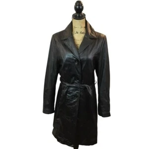 Wilson’s Leather Coat Womens Large Maxima Three Button Belted Long Genuine Leath - Picture 1 of 8