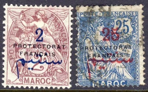FRENCH MOROCCO 1914 2c & 25c. Ovrptd PROTECTORAT FRANCAIS SG 41 MINT & SG 47 VFU - Picture 1 of 2