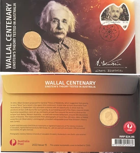 2022 Wallal Centenary Einstein's Theory $1 coin PNC/FDC $1.10 stamp - Picture 1 of 2