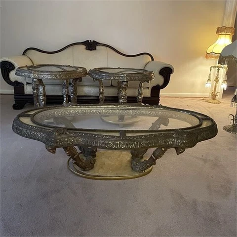 Hollywood Regency Capiz Shell Gilt Metal Italian Florentine Style Coffee Table Cover