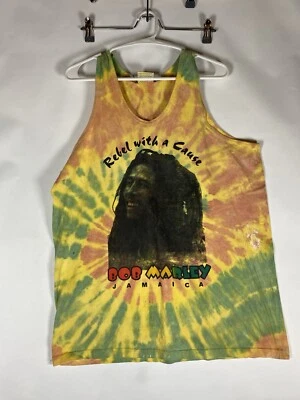 VTG Bob Marley Rebel with Cause Tank T Shirt from Jamaica L Tie Dye Vacation - Image 1 of 4
