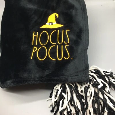 Rae Dunn Halloween HOCUS POCUS Fleece Throw Blanket Black Tassel Witch Hat 50x70 - Image 1 of 4