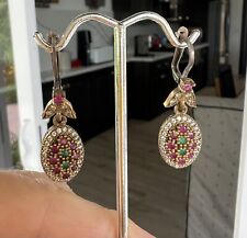 Ruby, Emerald And White Topaz Turkish Earrings