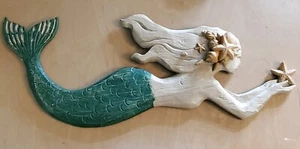 Mermaid Seafish Seashells Wall Decor Starfish Nautical Green Tail Shells Ocean - Picture 1 of 3