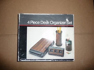 Vintage MCM Desk Organizer 4 Piece Phone Index Calendar Pencil Paper Clip Holder - Picture 1 of 4