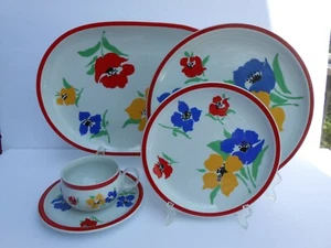 13 pc BLOCK Hearthstone Anemone dinner salad plates cup saucer platter 14" red - Picture 1 of 4