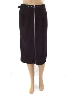 Paola Frani Gonna Al Ginocchio 46 W32 Xl Extra Large Marrone Dritta Lana Zip - Picture 1 of 8
