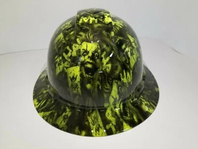 PYRAMEX FULL BRIM Hard Hat custom hydro dipped , LIME COLOR JOKER DECK STACKED