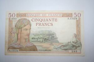 Billet 50 francs Cérès du 04/04/1940 ( avant dernière date ) état TB