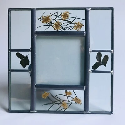 Vintage Metal Leaded Glass Photo Frame ~ Pressed & Dried Flowers ~ Boho Cottage - Image 1 of 4