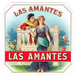CIGAR BOX LABEL VINTAGE OUTER CHROMOLITHOGRAPHY 1910 LAS AMANTES THEATRICAL HARP - Picture 1 of 1