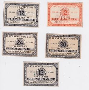 US Revenue Oleomargarine Tax Stamp Series of 1931 5 stamp lot  Used