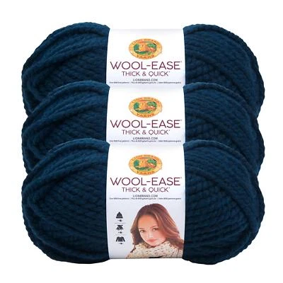 (3 Pack) Lion Brand Yarn 640-109 Wool-Ease Thick & Quick Bulky Yarn, Petrol Blue - Image 1 of 4