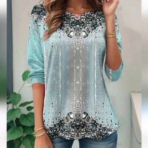 Boutique Boho Colorful Long Sleeve Blouse Top Shirt - Picture 1 of 11