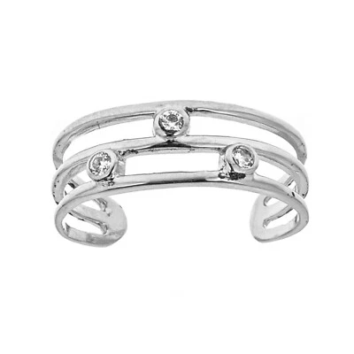Anillo de oro blanco de 14K tres filas circonita cúbica dedo del pie arte corporal ajustable Foto 1 de 4