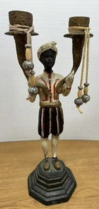 Bronze Blackamoor Servant Hand Painted Candlestick Holder 12.25" Intact - Picture 1 of 18
