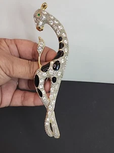 Broche prendedor figurativo jirafa vintage grande esmalte negro pedrería tono dorado 6" - Imagen 1 de 14