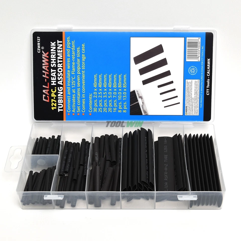 127Pc Heat Shrink Tubing Wire Wrap Assortment In Storage Case Kit