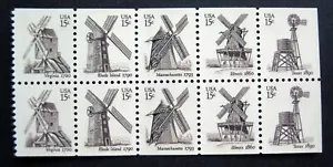 Sc # 1738-172 (1742a) ~ Booklet Pane of 10 ~ 15 cent Windmills Issue - Picture 1 of 1