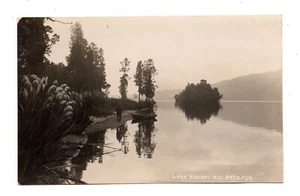 SOUTH ISLAND, NZ ~ LAKE KANIERI, MAN & BOAT ON SHORE DUNCAN REAL PHOTO PC, 1910s - Picture 1 of 2