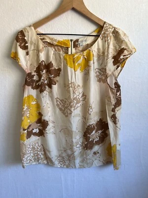 Blusa halógena amarilla y marrón floral con cremallera trasera talla L #A1 Foto 1 de 4