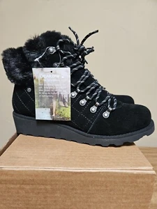 Bearpaw Womens Winter Lace Up Wedge Suede Hiker Boots "Janae" Black II Size 9M - Picture 1 of 8