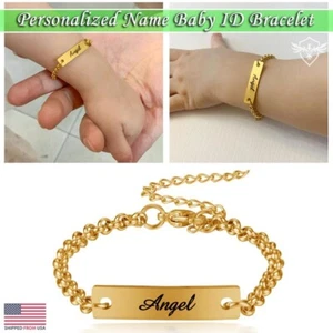 Maßgeschneiderter Name Armband für Baby Geschenk für Neugeborenes Baby goldfarbenes Armband - USA - Bild 1 von 1