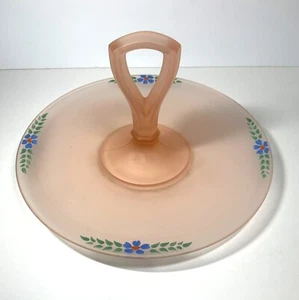 Bandeja de vidrio satinado rosa pintada a mano sándwich floral vidrio de depresión - Imagen 1 de 6