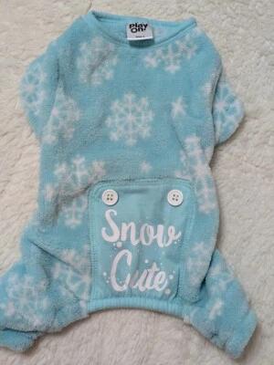Dog Sweater/ Play on- blue/ 4 腿孔/连身裤 "SNOW CUTE" 尺寸 S — 第 1/3 张图片