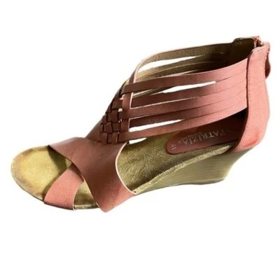 Patrizia by Spring Step Women's 41 9.5/10 Zarosi Wedge Sandals in Coral Leather - Image 1 of 4