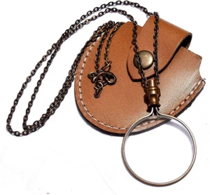 Brass Magnifier Nautical Necklace Pendant Magnifying Glass With Leather Case  - Picture 1 of 7