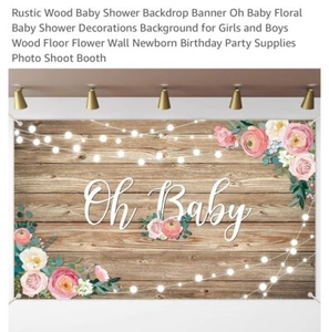 New Rustic Wood Floral Baby Shower Backdrop Banner Oh Baby Decoration Photo - Picture 1 of 4