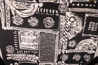 112"L by 62"W JBJ Fabrics Stretch Knit Black White Abstract Fruit Lines Boxes - Image 1 of 4