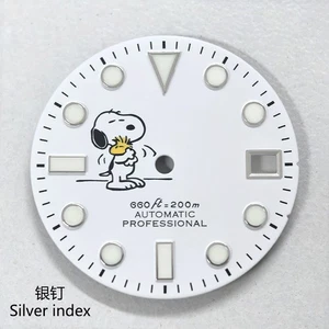 DS Matte White Sub Blue Lume Snoopy Cartoon Pattern Dial Mod Fit Seiko Nh35 28.5 - Picture 1 of 3