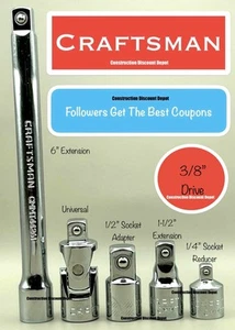 Craftsman 3/8" Drive Socket Accessory Set Adapter Extension Bar Set 3/8-in. - Picture 1 of 1