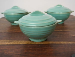 Lot of 3 - Pacific Pottery Hostessware 5 1/4" Teal Green Covered Soup Bowls #36A - Picture 1 of 18
